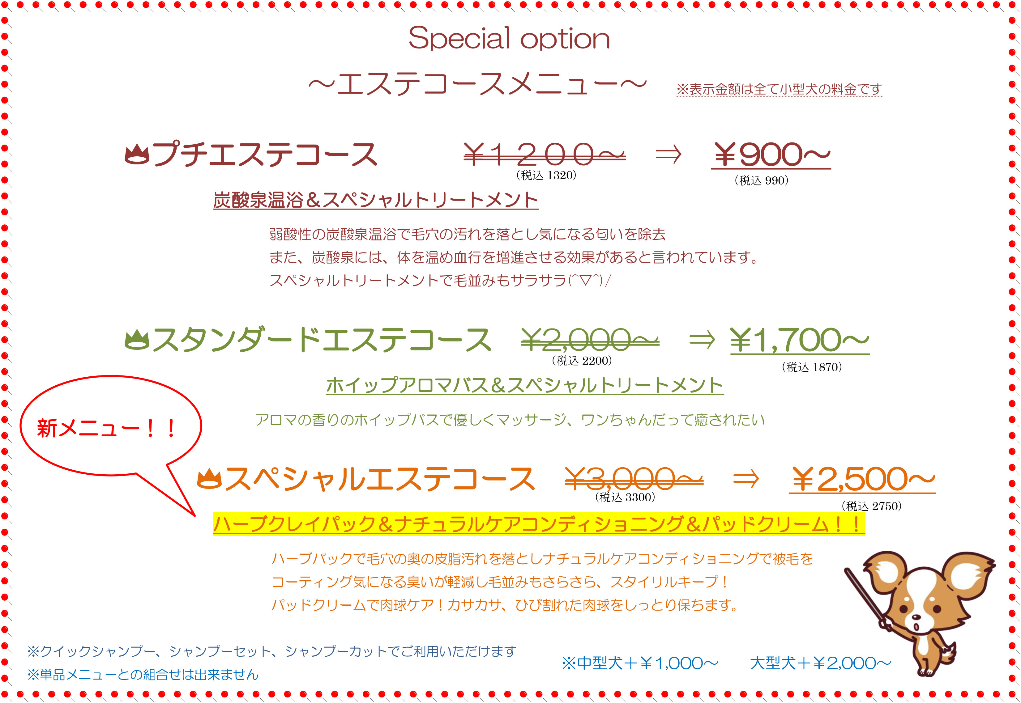 エステコースメニュー